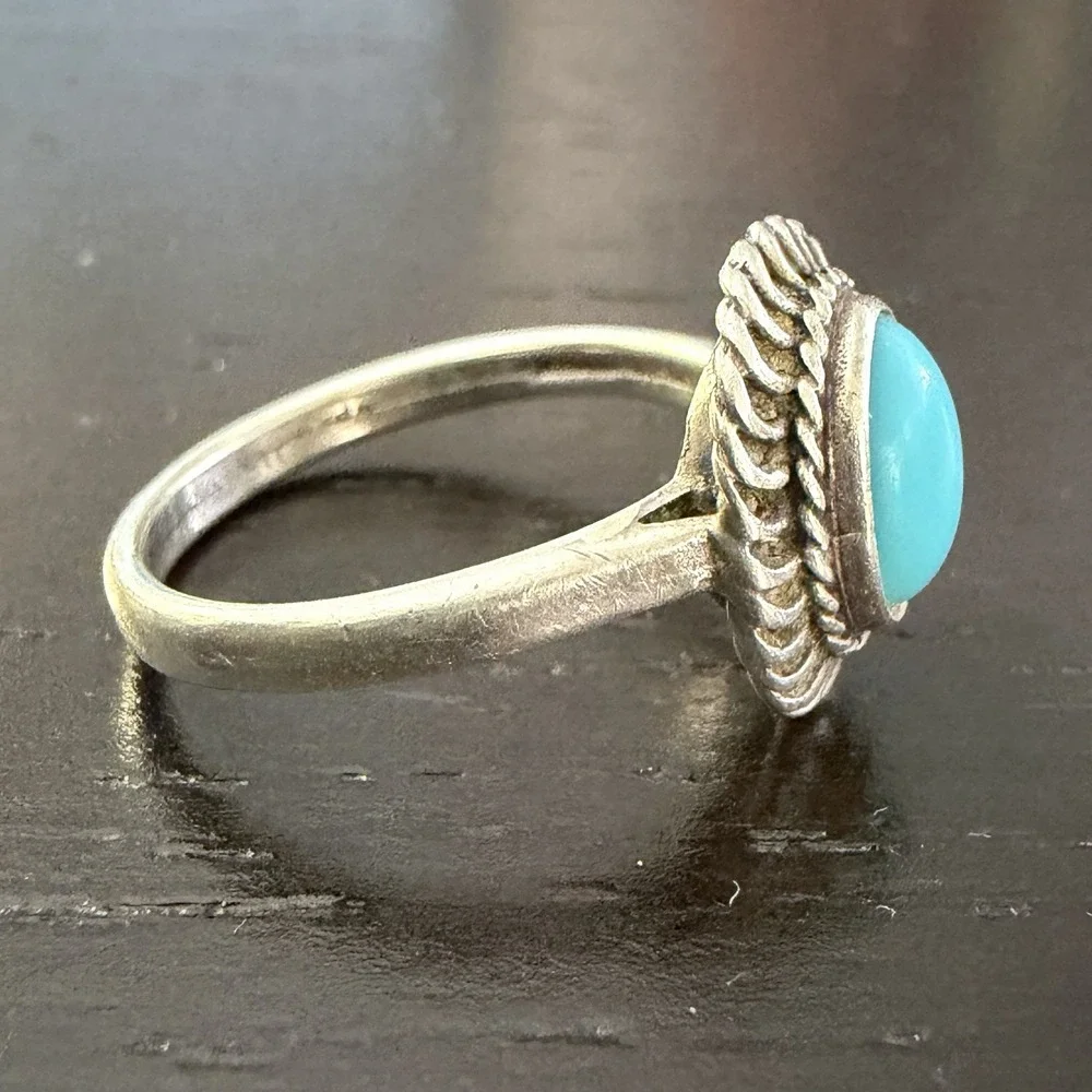 VTG Cellini Sterling Silver Turquoise Ring Size 6.75 Southwestern Boho Cabochon